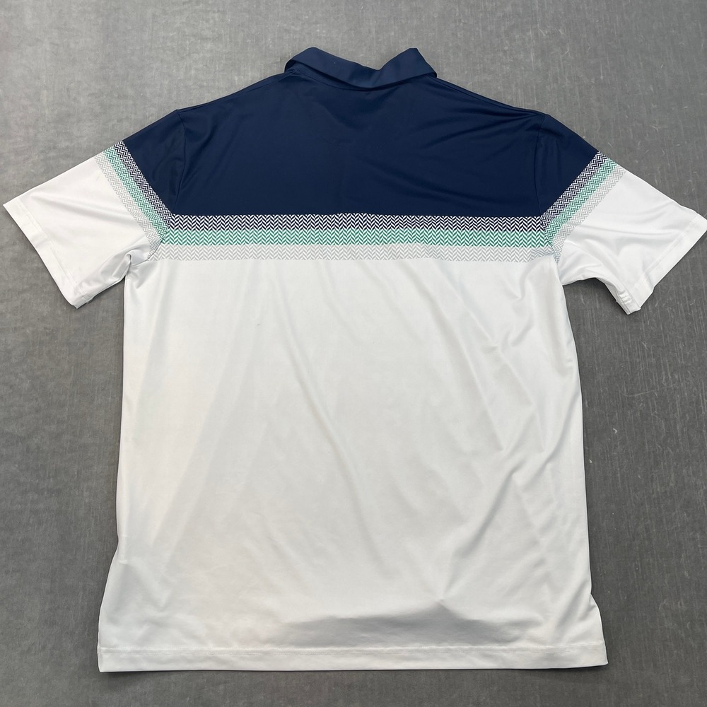 Callaway Mens Large White Navy Blue Polo Shirt Short Sleeve‎ Chevron Colorblock - Picture 8 of 8